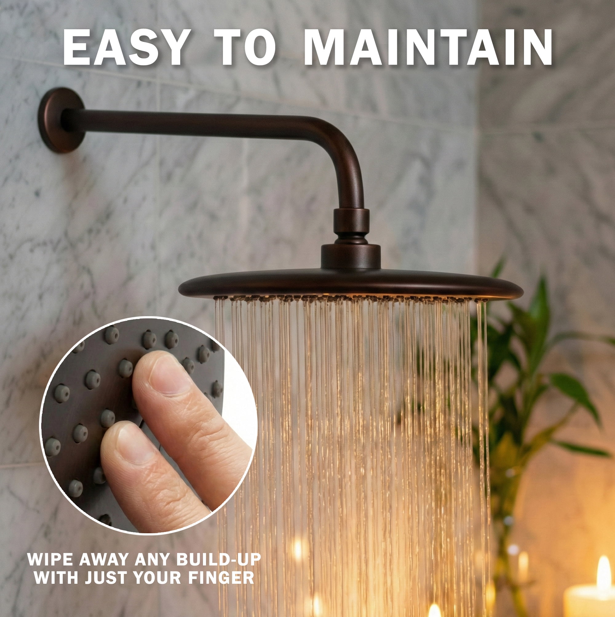 Aqua Elegante Waterfall Shower Head for High Flow Rain Showers - 2.5 GPM - Oil-Rubbed Bronze