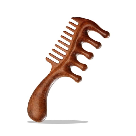 CHUNYAN Sandalwood massage comb, natural wood wide and fine tooth comb, with handle, scalp care and stress relief