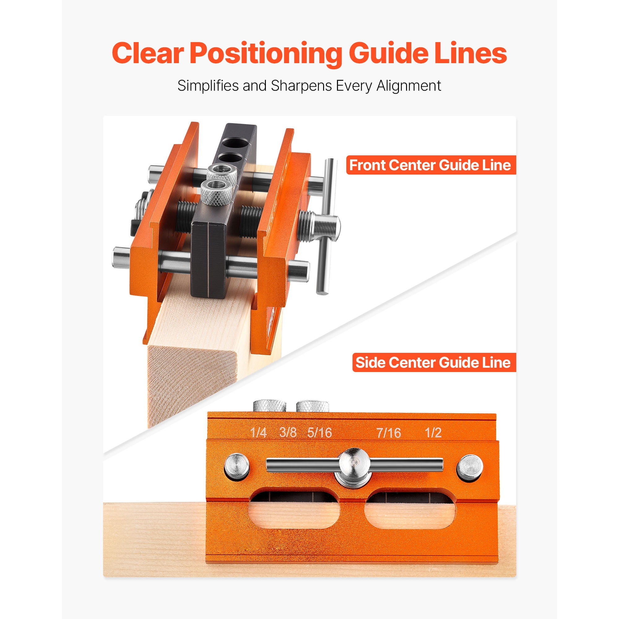 KFFKFF Doweling Jig Kit, Self-Centering Dowel Drill Jig for Precise Holes, Aluminum Alloy Woodworking Tool with 6 Drill Guide Bushings, Adjustable Width, Ideal for Woodworking, Drilling, and Marking