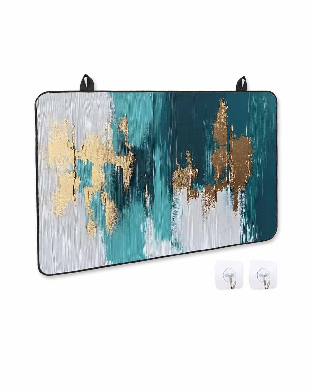 nqOlkjepod Large Induction Cooktop Protector Mat 36"x21", Abstract Teal Green Stove Top Covers for Electric Stove, White Gold Textured Art Decorative Stove Burner Cover Mats, Glass Top Stove Cover