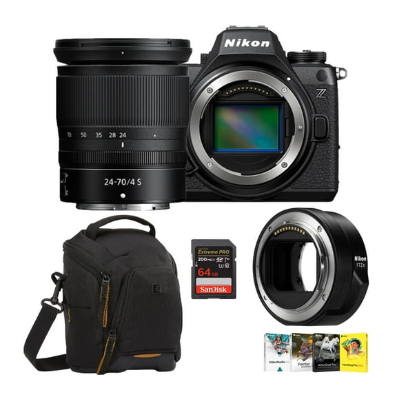 Nikon Z6III Mirrorless Camera with Nikkor Z 24-70mm f4 S Lens Bundle with Nikon FTZ II Mount Adapter, Software Bundle of 4, Camera Shoulder Bag (Black), and 64GB SDXC UHS-I Memory Card (5 Items)