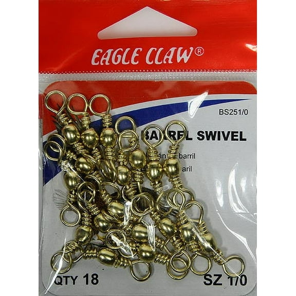 Eagle Claw Fishing Tackle Barrel Swivel, Brass, Size 1/0, 12 Pack