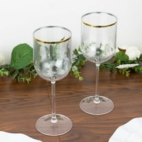 BalsaCircle 12 pcs 12 oz Clear Plastic Wine Glasses with Gold Rim Wedding Birthday Events Reception Catering Party Home Decorations Supplies