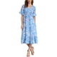 thumbnail image 1 of Vestido Floral INSPIRE CHIC para Mujer, vestido midi de manga corta con volantes en azul y blanco, 1 of 6