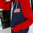 thumbnail image 3 of Women's Hooded Jackets Zip Drawstring Raglan Sleeve Color Block Flag Print Cardigan Casual Stylish Coat With Pockets (L, Blue-B), 3 of 4