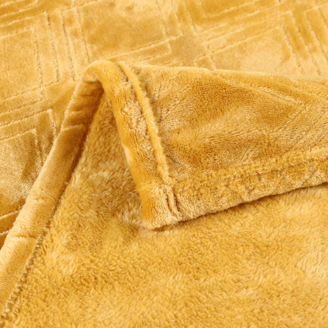 Superior Atka Fleece Diamond Blanket, 66" x 90" Soft Cozy Blankets, Twin Size, Gold