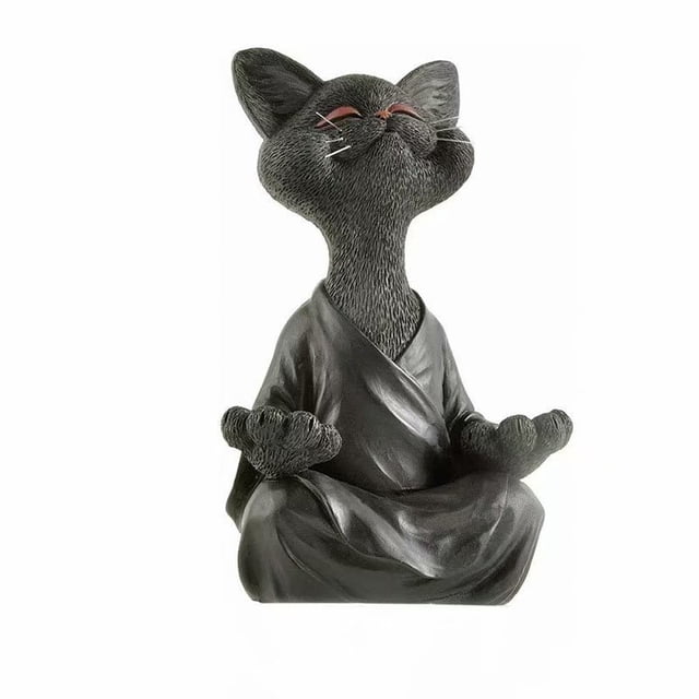 Colección boutique estatua de gato de meditación estatua de resina pequeña decoración de escritorio de oficina en casa juguete para regalo (negro) JAMW Sencillez