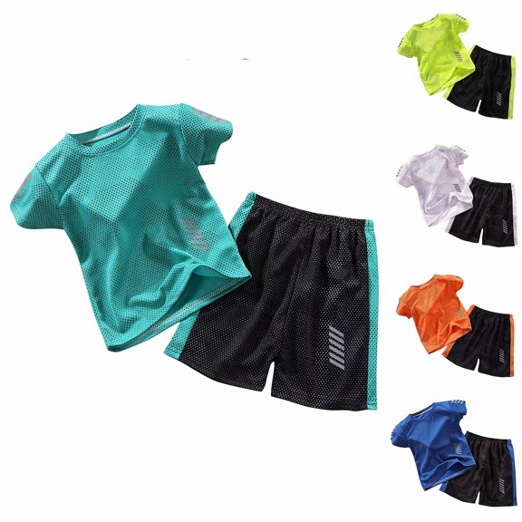 Crunowin Boys And Girls Outfit Sets Breathable T-shirt Quick-Dry Short Sleeve Round Neck and Elastic Waist Shorts Sporty Wear Green Size 2T
