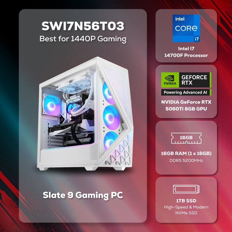 iBUYPOWER Slate Gaming Desktop - Intel Core i7 14700F, RTX 5060Ti