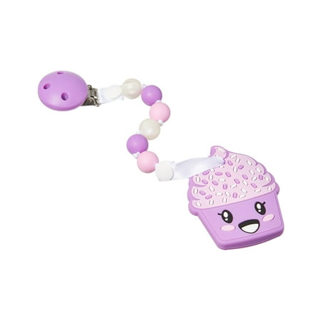 GumBaby 'Courtney Cupcake' Teething Toy w/ Beaded Pacifier Clip