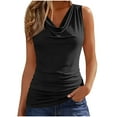 thumbnail image 3 of lcziwo Women Fitted Tank Top Cotton Cowl Neck Ruched Sleeveless Camisole Solid Color Summer Holiday Slim Fit Camisole Black XXL, 3 of 10