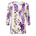 thumbnail image 3 of UPPADA T-Shirts à Manches 3/4 pour Femmes Été Décontracté Chic Col Ras du Cou T-Shirts Chemises à Imprimé Floral Chemises Amples Décontractées Ajustées Confortables Chandail Blouse à devant Plissé Hauts Blouse Hauts pour Femmes Offres Manches 3/4, 3 of 4