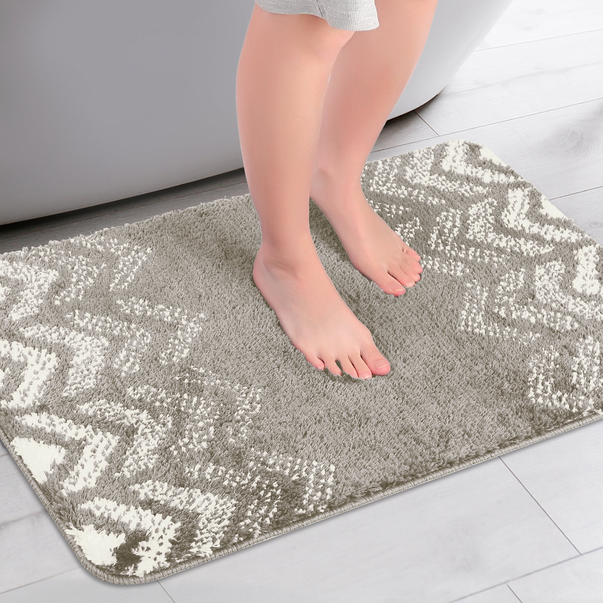 Unique Bargains 2 Pcs Geometric Patterns Bathroom Mats Absorbent Non-Slip Bath Rugs Grey/Blue 20" x 32"