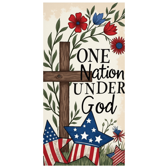 Floral Design Religious Banner Wooden Cross Patriotic Stars Decorative Elements for Christian Celebration Independence Day Church Decoration