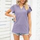 thumbnail image 4 of Camiseta con cuello en V y botones para mujer: top veraniego holgado con aberturas caladas; tejido suave y transpirable, fácil de cuidar, 4 of 8