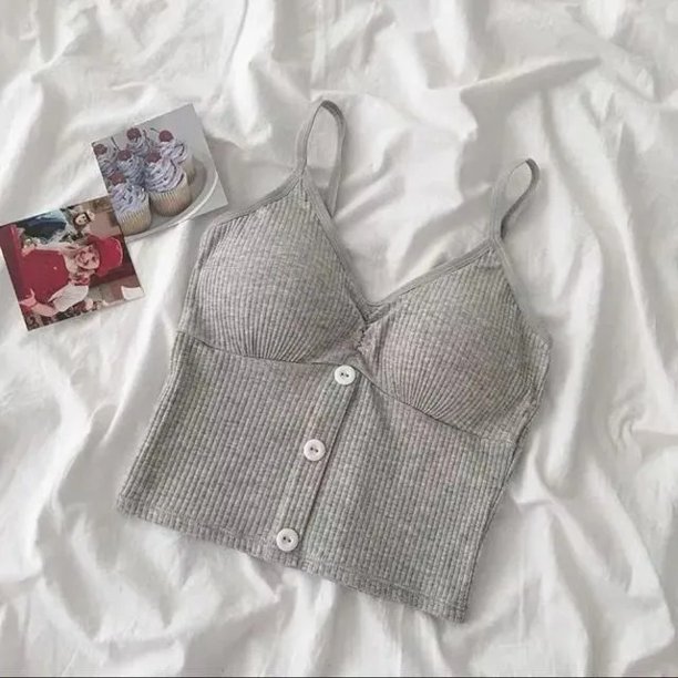 VISgogo Camisola de punto de verano para mujer, color sólido, sin mangas, sin espalda, con botones VISgogo moda