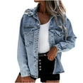 thumbnail image 2 of Brilliant Jean Jacket for Women Trendy Denim Jackets Ladies Spring 2025 Casual Solid Color Long Sleeve Pocket Button Jacket Coat Blue S, 2 of 9
