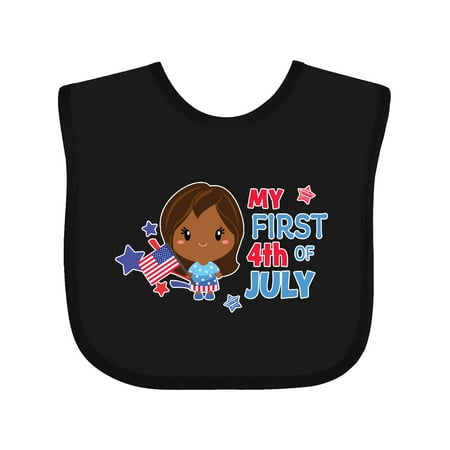 

Inktastic My First 4th of July with Brown Haired Girl Stars and Flag Gift Baby Girl Bib