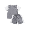 thumbnail image 6 of Yartina Kids Boys Girls 2 Piece Basketball Outfits Athletic Jersey T-Shirt with Mesh Shorts Sports Gray 140, 6 of 7