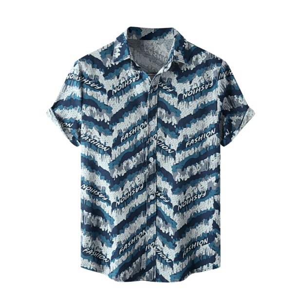 Lars Amadeus Camisa geométrica irregular para hombre Color Block Manga corta Botón abajo Camisas de verano Azul L Unique Bargains Camisas