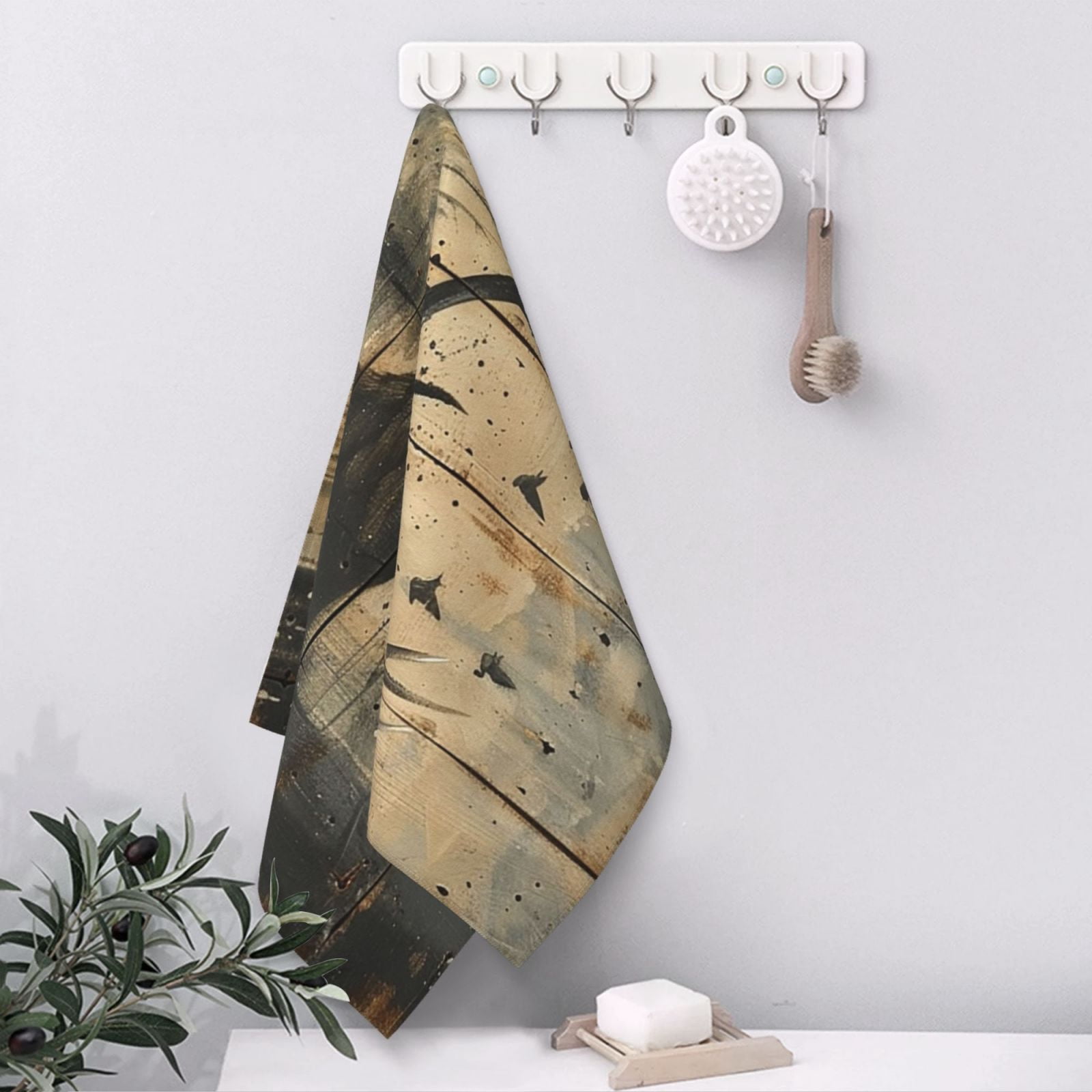Deer Vintage Camo Art Black 27.5" x 16" Ultra Soft Hand Towel, Face Wash Cloth for Bathroom, Gym, Travel, Pool