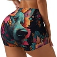 thumbnail image 2 of Kdxio Colorful Flower Dog A Print Workout Shorts for Women Seamless Soft Smooth Gym Yoga Scrunch Active Shorts, 2 of 5