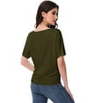 thumbnail image 5 of Women's Dolman Top Boat Neck Comfortable Short Sleeve Solid Gentle Tees Casual T Shirt with Side Shirring Detail, 5 of 7