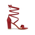 thumbnail image 3 of BLISSFUL STEP Women's Open Toe Lace Up Tie Up Block Heeled Sandals Red 9, 3 of 7