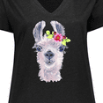 thumbnail image 4 of Inktastic Cute Llama with Flower Women's Plus Size V-Neck T-Shirt, 4 of 5
