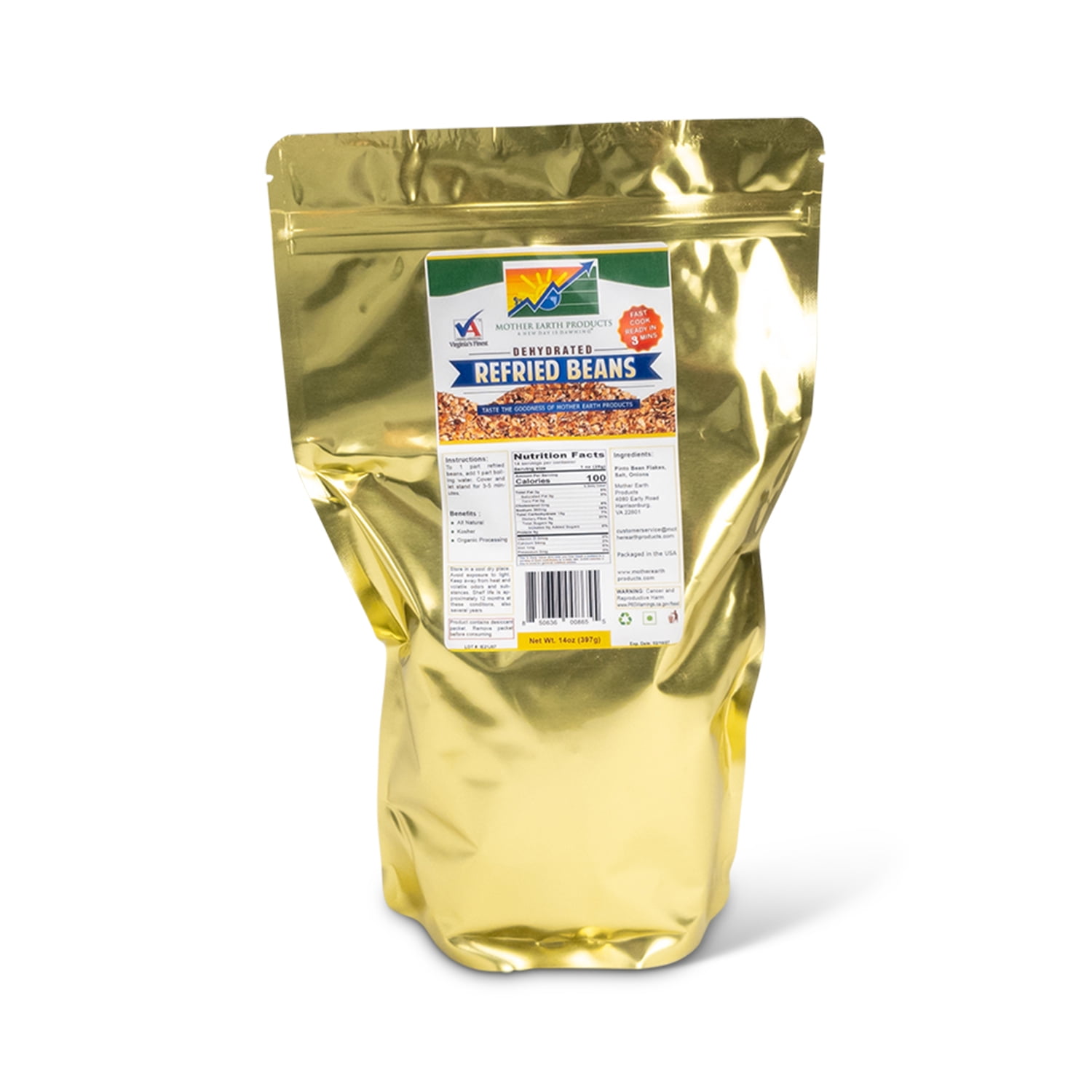 Mother Earth Products Dehydrated Refried Beans Mix, 1 Full Quart Mylar