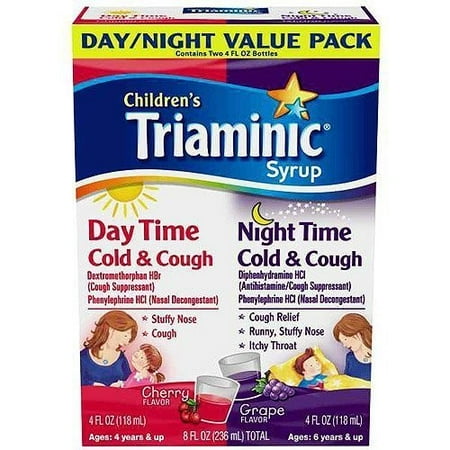 Children's Triaminic Day Time and Night Time Cold & Cough Syrup, Cherry/Grape, 4 Fl Oz, 2 Ct