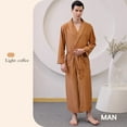 thumbnail image 5 of successthop Mens Waffle Robe Long Bathrobe with Pockets Loose Sleepwear Bath Spa Belted Solid Absorption Housecoat Brown, 5 of 6