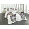 thumbnail image 2 of Ambesonne Sugar Skull Quilted Coverlet 3 Pcs, Colorful Mexican, King Size, Multicolor, 2 of 4