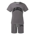 thumbnail image 3 of HOOMEUMY Men's Summer 2 Piece Outfits Short Sleeve Crew Neck T-Shirt Drawstring Shorts Set Solid Color Sportswear Tracksuit Gym Fitness Jogging Suit Gray XXL, 3 of 3