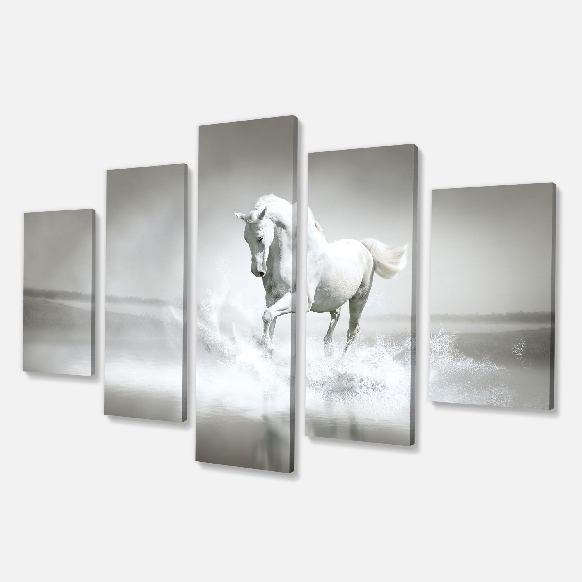 Designart 'White Horse Running in Water ' Animal Canvas Art Print