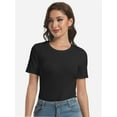 thumbnail image 4 of Women's Crew Neck Ribbed Fitted Shirt Basic Short Sleeves Summer T Shirt Tops, 4 of 7