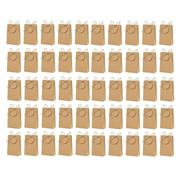 50Pcs Paper Gift Box with Ribbon Tags Cookie Candy Packaging Bag Wedding Birthday Decor Supplies Brown