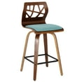 thumbnail image 2 of Folia Mid-Century Modern Counter Stool in Walnut Wood and Teal Fabric by LumiSource - Set of 2, 2 of 7