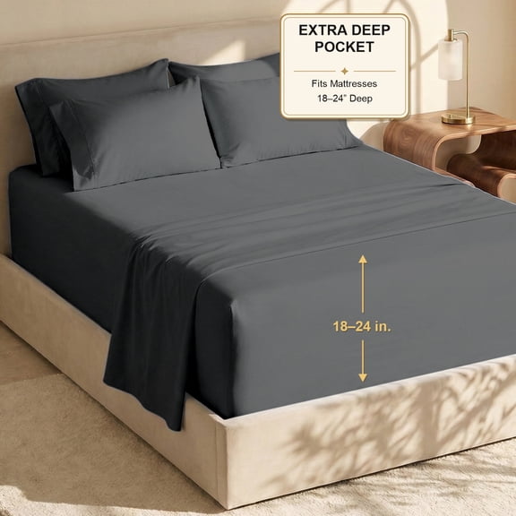 Nestl Extra Deep Pocket Queen Sheets - 6 Piece Soft Microfiber Bed Sheets Set Fits 18"-24" Mattresses, Dark Gray