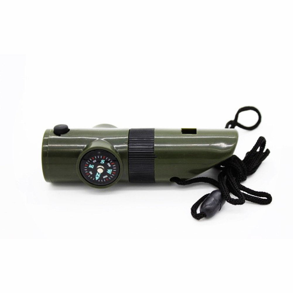 Tongina 7 in 1 Military Survival Whistle Multi-Function Emergency Life Saving Tool Camping Hiking Accessory Flashlight Compass