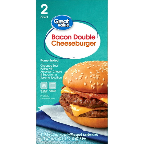 Great Value Bacon Double Cheeseburger Sandwiches, 2 Count (Frozen