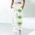 thumbnail image 2 of FRSASU Ladies' St. Patrick's Day Printed Elastic Waist Loose Casual Ankle Pants with Pockets White, 2 of 5