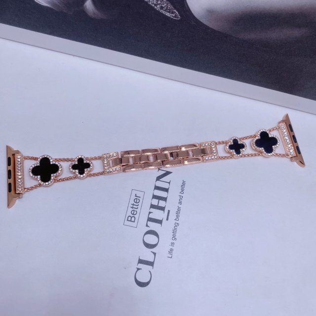Adecuado para Apple Watch, Apple Watch SE1-8 Generación, correa de metal con trébol de diamantes de moda