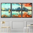 thumbnail image 3 of wall26 - 3 Piece Framed Canvas Wall Art - Digital Painting of Boat in The Ocean at Sunset. Rastr Stock Llustration - Modern Home Art Stretched and Framed Ready to Hang - 24"x36"x3 BLACK, 3 of 5