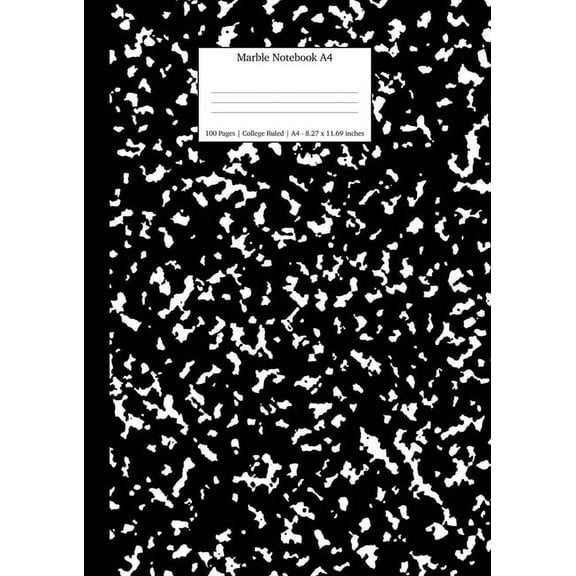 School Supplies: Marble Notebook A4: Black Marble College Ruled Journal (Paperback)