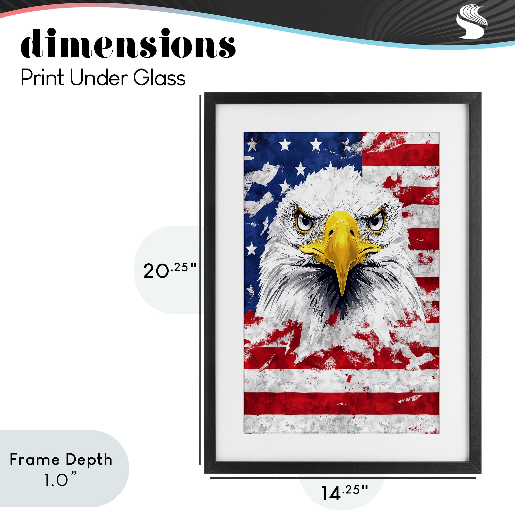 Stupell Industries Patriotic Bald Eagle Flag Black Framed Print Under Glass, design by The Wands Want