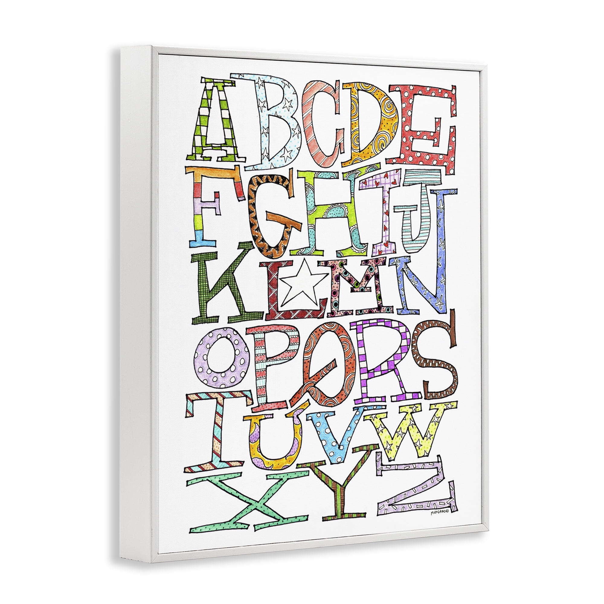 Stupell Industries Whimsical Patterned Letters Novelty Painting White Framed Art Print Wall Art, 16 x 20