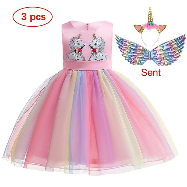 Vestido de unicornio para niña, vestido de baile bordado, vestidos de cumpleaños de princesa para niña, disfraces de fiesta, ropa para niños, nuevo Fivean unisex