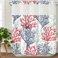 thumbnail image 3 of Red Navy Blue Coral Coastal No Hook Shower Curtain Waterproof,Bathroom Curtains with Snap in Liners and See Through Top Window,Summer Beach Seaside Nautical Hotel Bathtub Curtains Shower 66"Wx72"L, 3 of 8