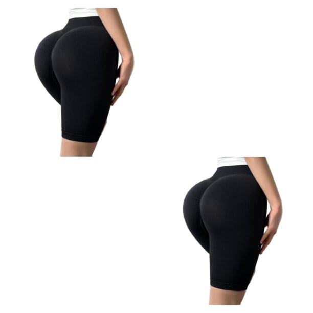 Shorts de Yoga para Mujer Qarigey Poliéster Cintura Alta Levantamiento de Glúteos Negro METRO 2piezas